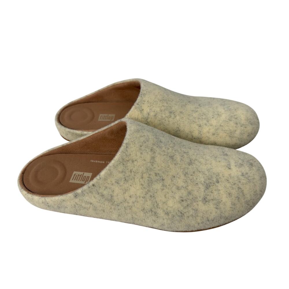 FitFlop Chrissie Felt Mule Slippers Womens Size 11 Beige Slip On Comfort